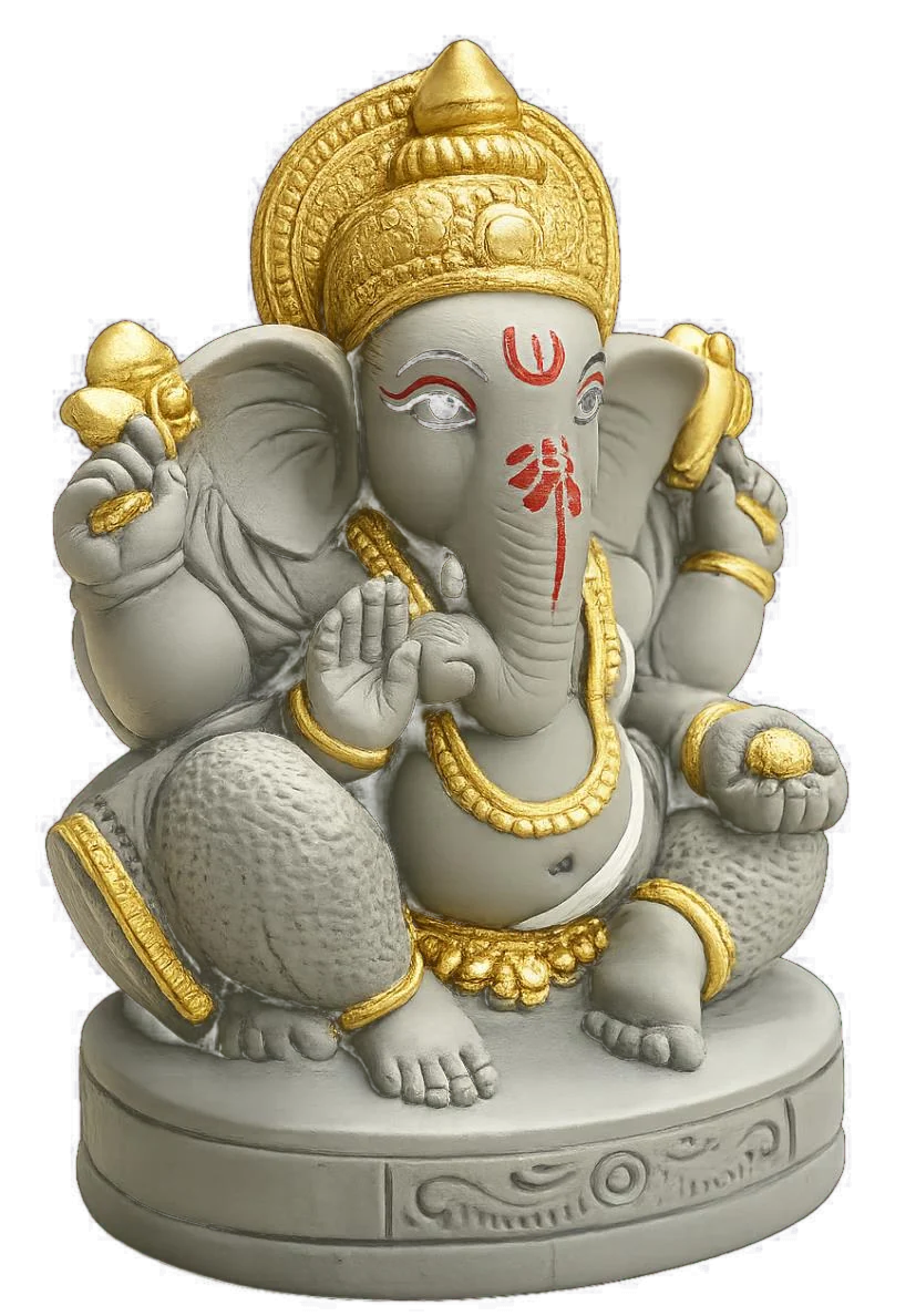 Detailed clay Ganesha idol with gold ornamentation