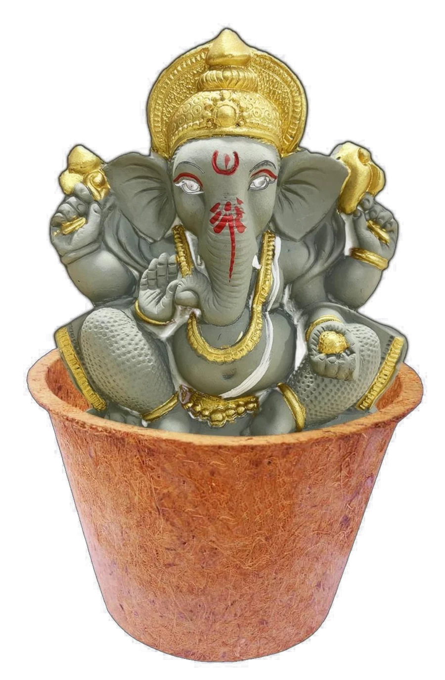 Seed Ganesha idol seated in a coco-peat pot
